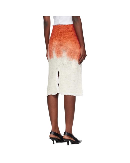 Bottega Veneta Orange Lightweight Wool Silk Overdye Knit Midi Skirt