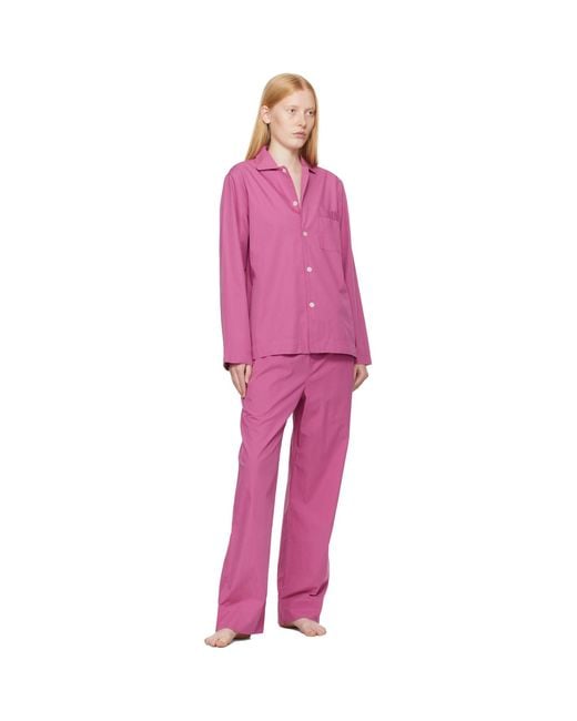 Tekla Pink Poplin Long-Sleeved Pyjama Shirt