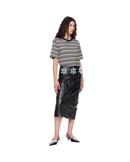 Marni Black Daisy Details Crinkled Midi Skirt