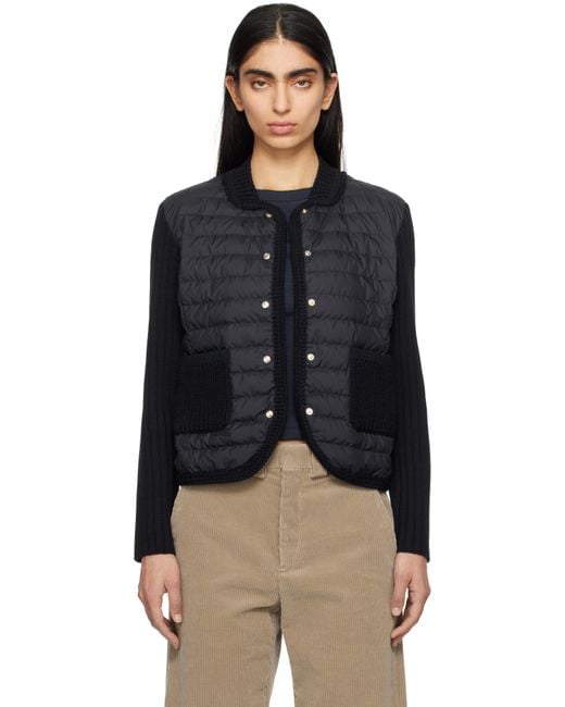 Moncler Black Padded Wool Down Cardigan