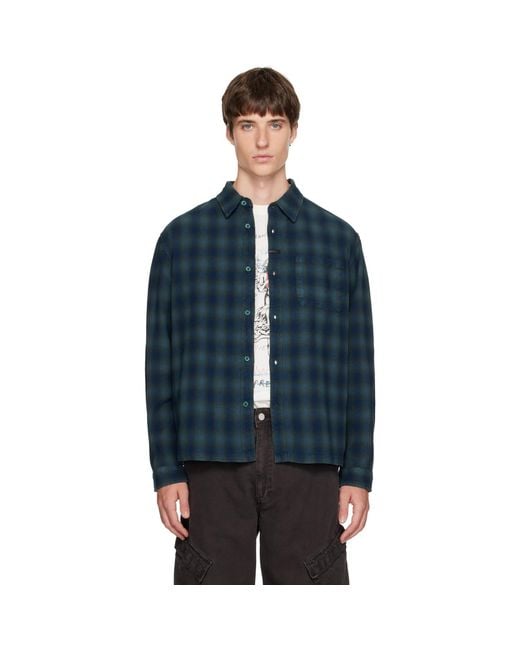 Represent Blue Reversible Resent Plaid Shirt for men