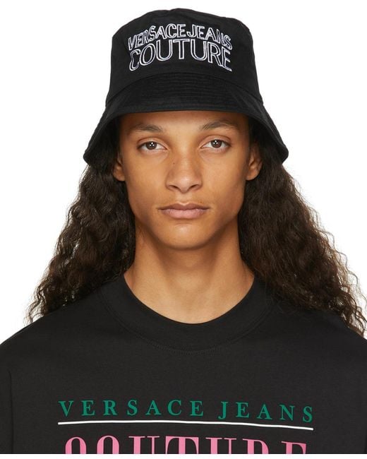 Versace Jeans Couture Cotton Black & White Embroidered Logo Bucket Hat ...