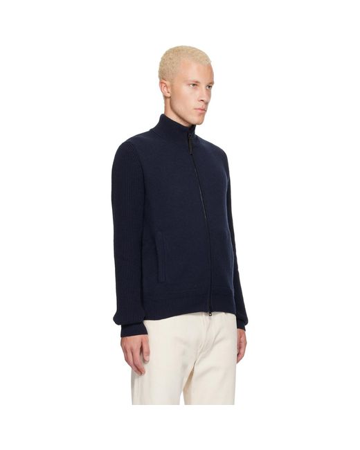 Moncler Blue Wool & Cashmere Zip-Up Sweater for men