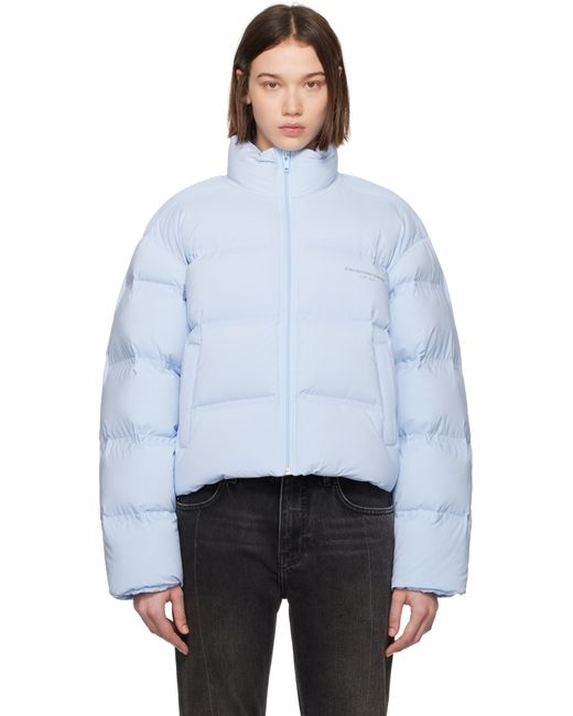 Alexander Wang ブルー リフレクティブロゴ クロップド ダウンジャケット White
