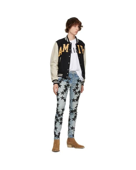 Amiri Blue Chemist Leather Stars Jeans for Men | Lyst
