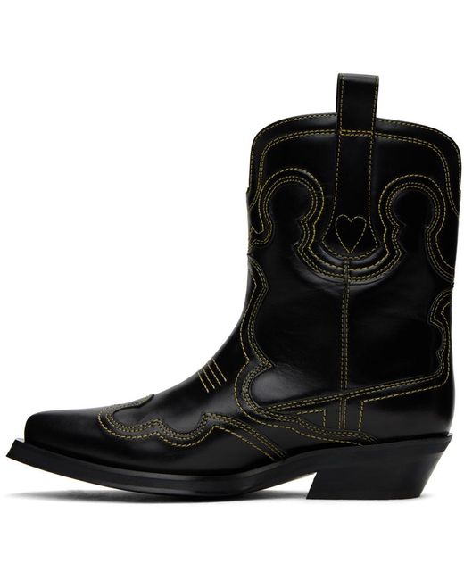 Ganni Black Low Shaft Embroidered Western Boots