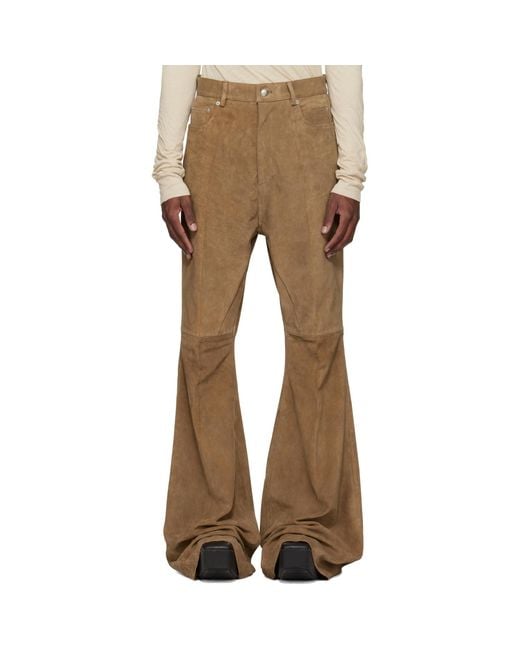 Rick Owens Natural Temple Bolan Bootcut Suede Pants for men