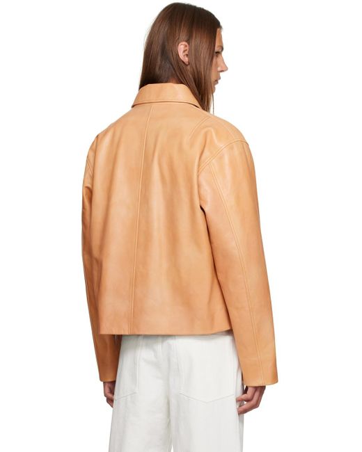 Jil Sander Multicolor Beige Spread Collar Leather Jacket for men