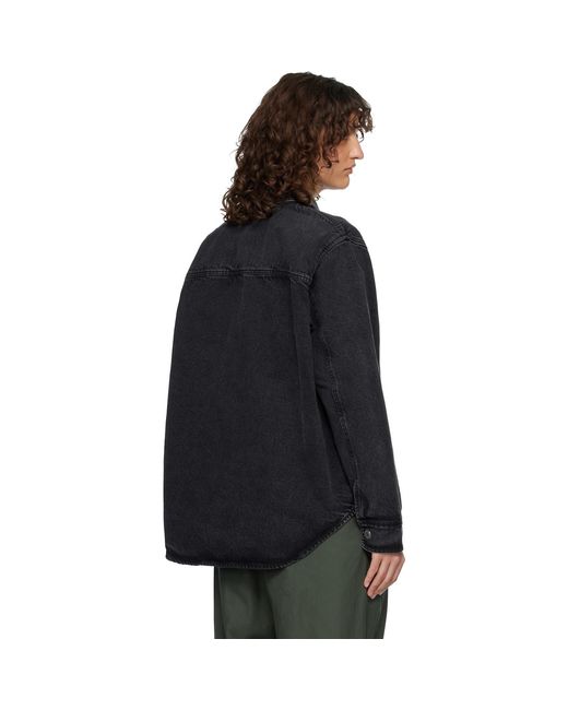 AMI Black Cotton Knitted Ami De Coeur Denim Overshirt