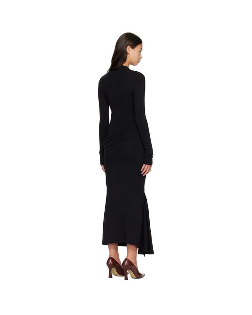 Mugler Black Draped Turtleneck Maxi Dress