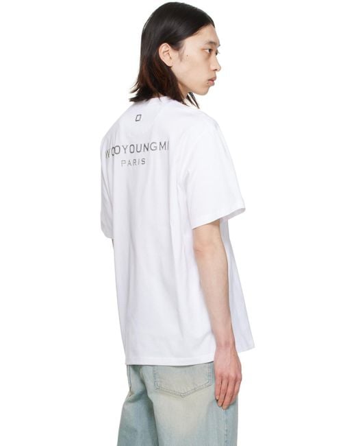 メンズ Wooyoungmi ホワイト エンボスロゴ Tシャツ White