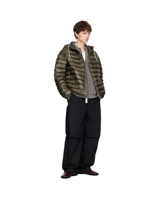 Jil Sander Black Khaki Hooded Down Jacket for men