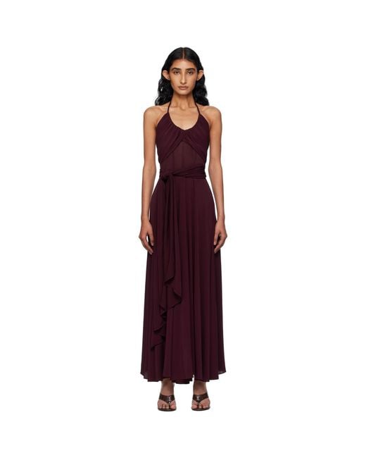 Alaïa Red Burgundy Soft Jersey Cross Maxi Dress