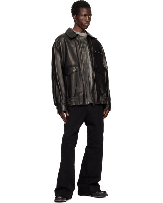 Blouson Noir En Cuir À Ourlet Élastique Wooyoungmi pour homme en coloris Black