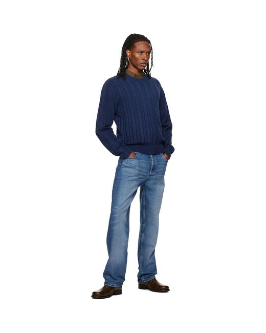 A.P.C. Blue Oversized Cable-Knit Sweater for men