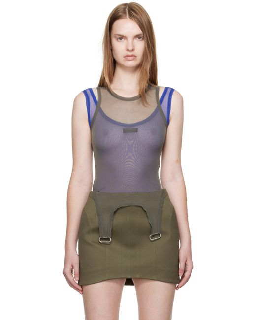 Mugler カーキ＆ブルー Love メッシュ タンク ボディスーツ Multicolor
