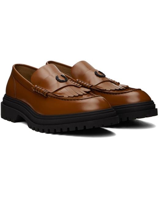 Fred Perry Black Tan Leather Loafers for men