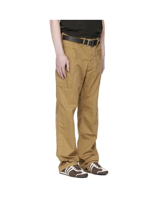 RRL Green Tan Herringbone Twill Cargo Pants for men