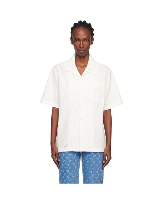 MARINE SERRE White Off- Regenerated Household Linen Bowling Shirt