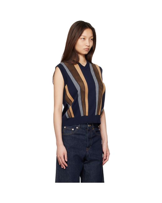 Versace Blue Intarsia-Wool & Leather Patchwork Vest