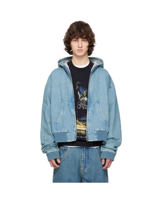 Vetements Blue Hooded Workwear Denim Jacket for men