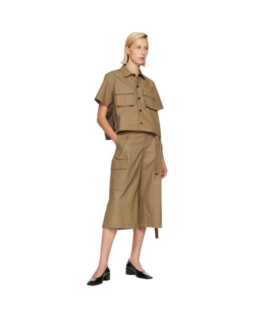 Sacai Natural Khaki Cotton Weather Cargo Shorts