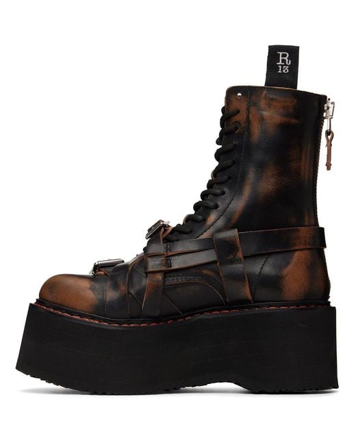 R13 Black Strapped Double Stack Boots