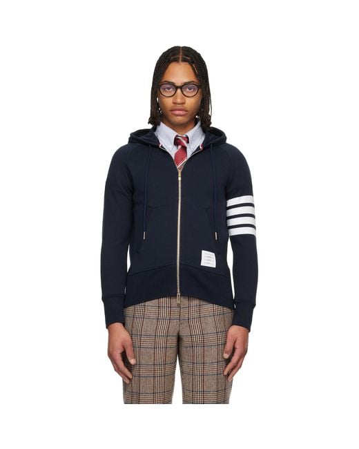 Thom Browne Blue Classic Loopback 4-Bar Full Zip Hoodie for men