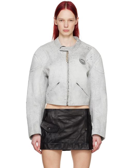 Acne White Cracked Leather Jacket