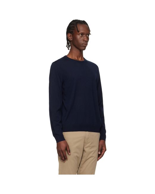 Boss Blue Slim-Fit Merino-Wool Sweater for men