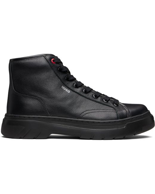 HUGO Black High-Top Grained Leather Boots for men