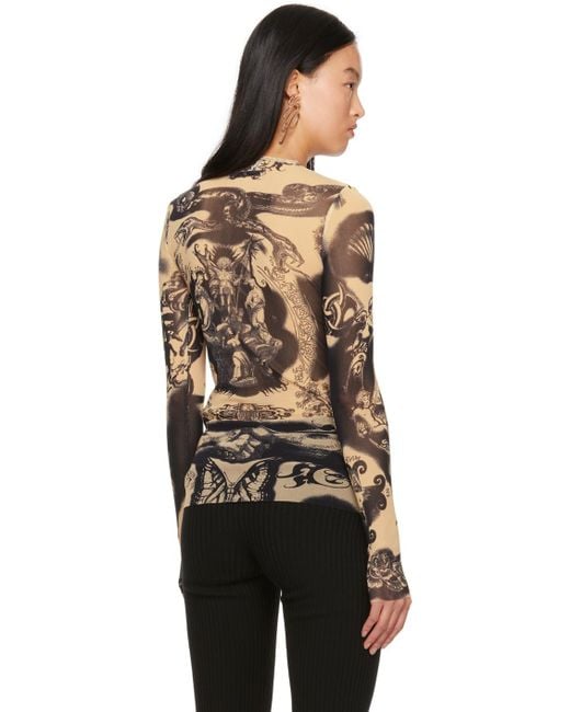 Jean Paul Gaultier Black Beige Graphic Long Sleeve T-shirt