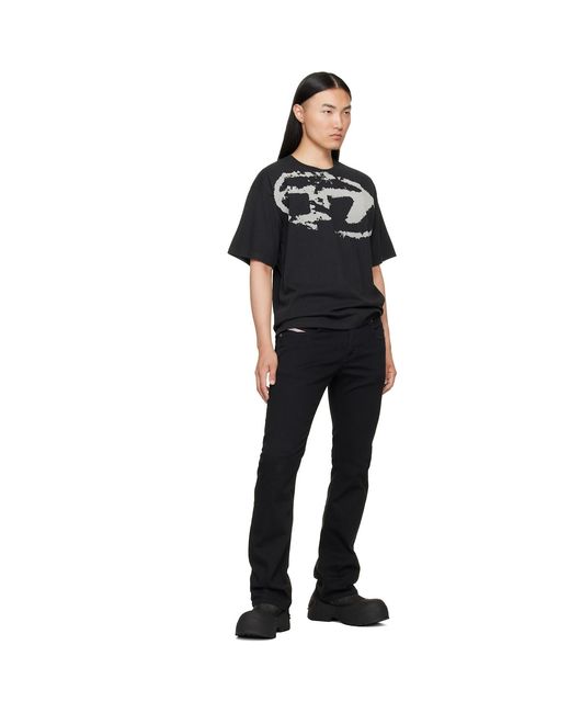 DIESEL Black Distressed Flocked Logo T-Shirt for men
