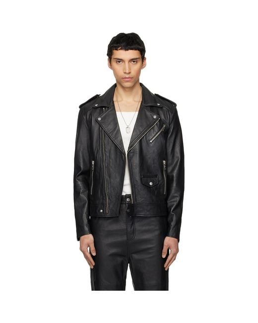Deadwood Black River Leather Biker Jacket for men