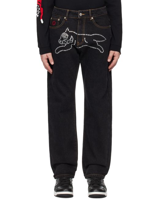 ICECREAM Black Rhinestone Running Dog Jeans for men