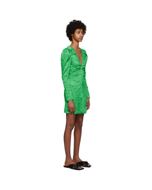 Ganni Green Crinkled Minidress