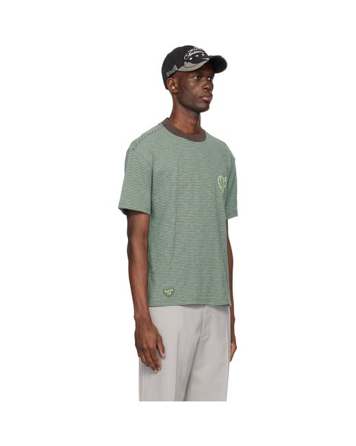 ANDERSSON BELL Green Essential Heart Logo Stripe T-Shirt for men