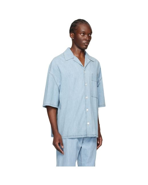 Bottega Veneta Blue Denim Bowling Shirt for men