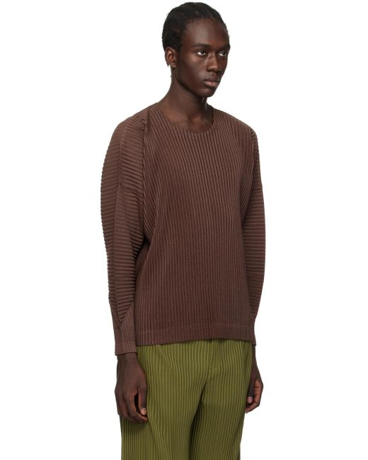 Homme Plissé Issey Miyake Homme Plissé Issey Miyake Brown Heather Pleats Long Sleeve T-shirt for men