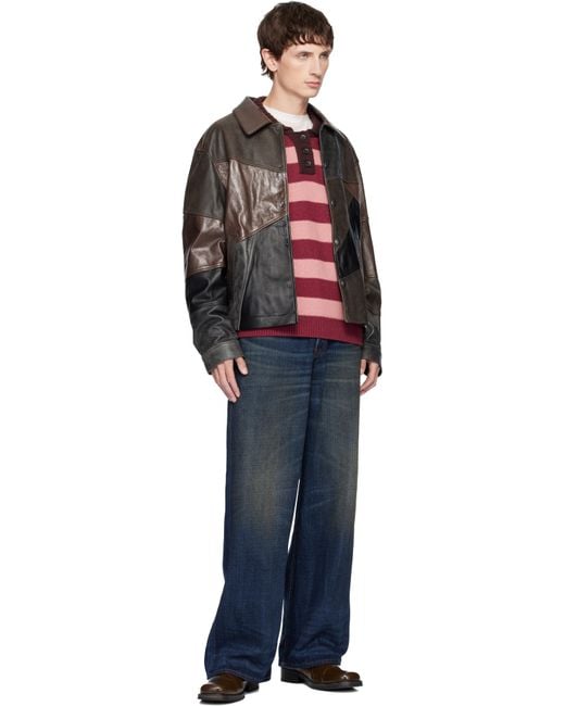 ANDERSSON BELL Black Patchwork Leather Jacket for men