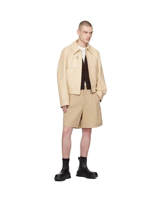 Wooyoungmi Natural Beige Cropped Leather Jacket for men
