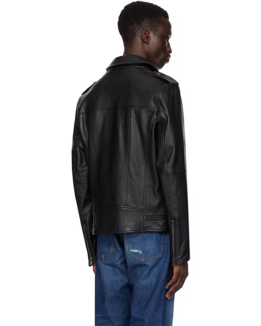 Blouson noir en cuir à glissières HUGO pour homme en coloris Black