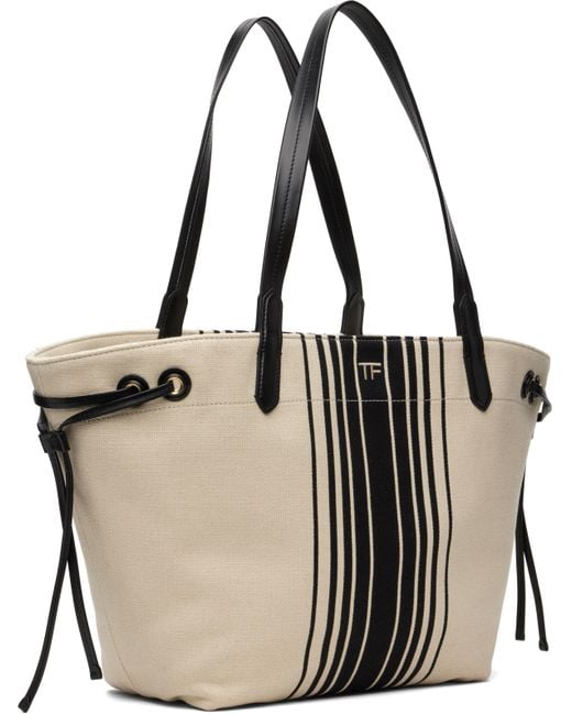 Tom Ford Black Off- Striped Jacquard Large Tote