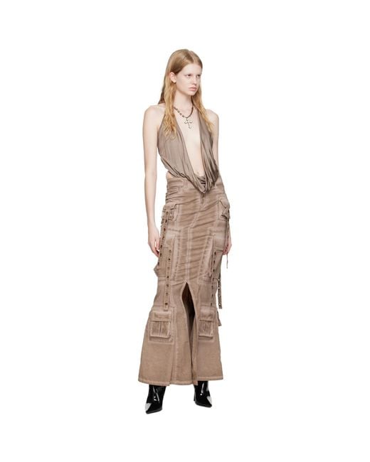 Blumarine Natural Brown Plunging Bodysuit