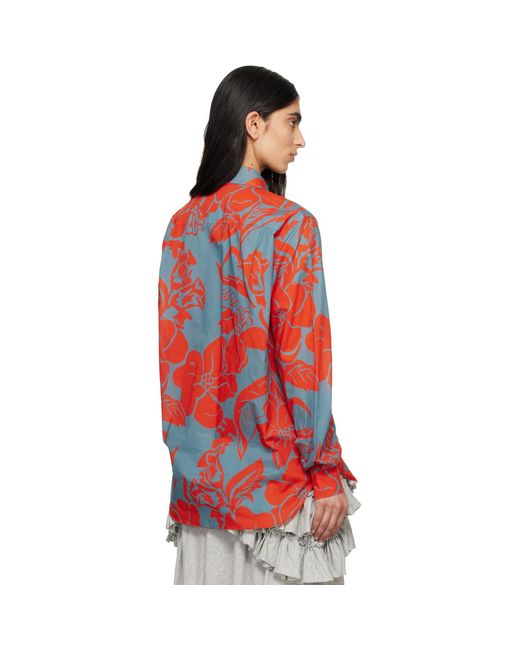 Dries Van Noten Red Voile Floral Print Shirt