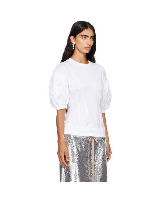 Simone Rocha White Puff Sleeve Sculpted Contrast T-Shirt