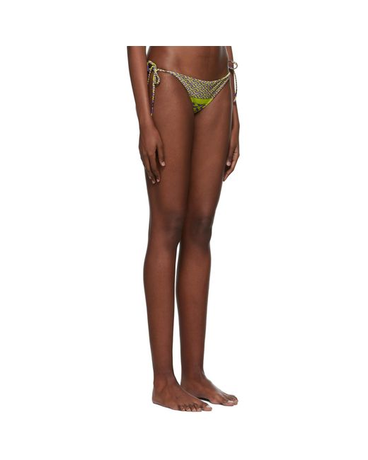 Versace Multicolor Green La Greca Bikini Bottom
