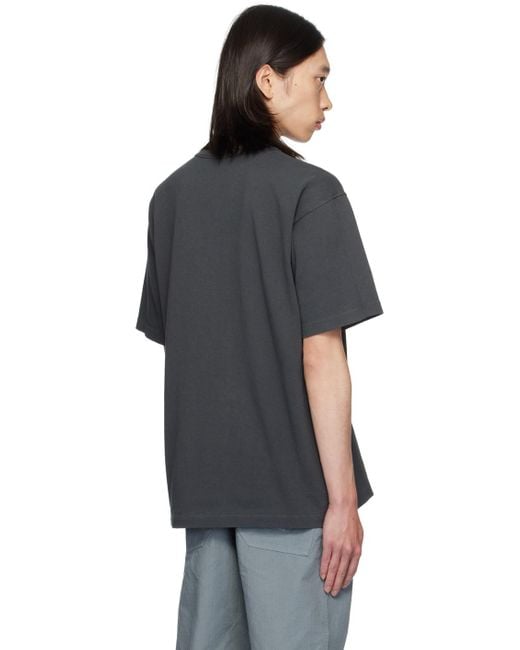 メンズ Stone Island グレー ロゴ刺繍 Tシャツ Black