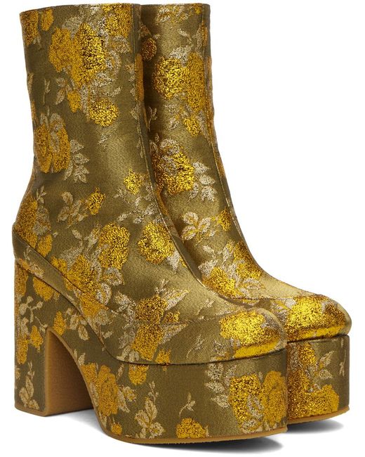 Dries Van Noten Green Gold Jacquard Boots