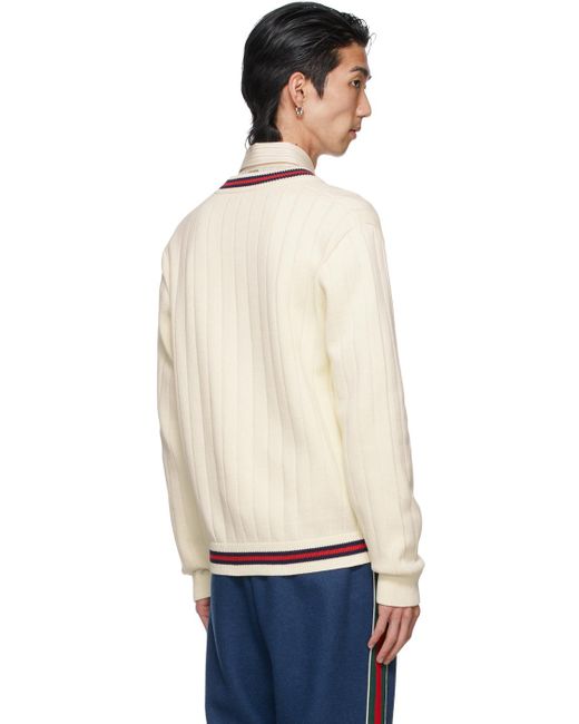 Gucci Black Off- Knit Web V-Neck Sweater for men